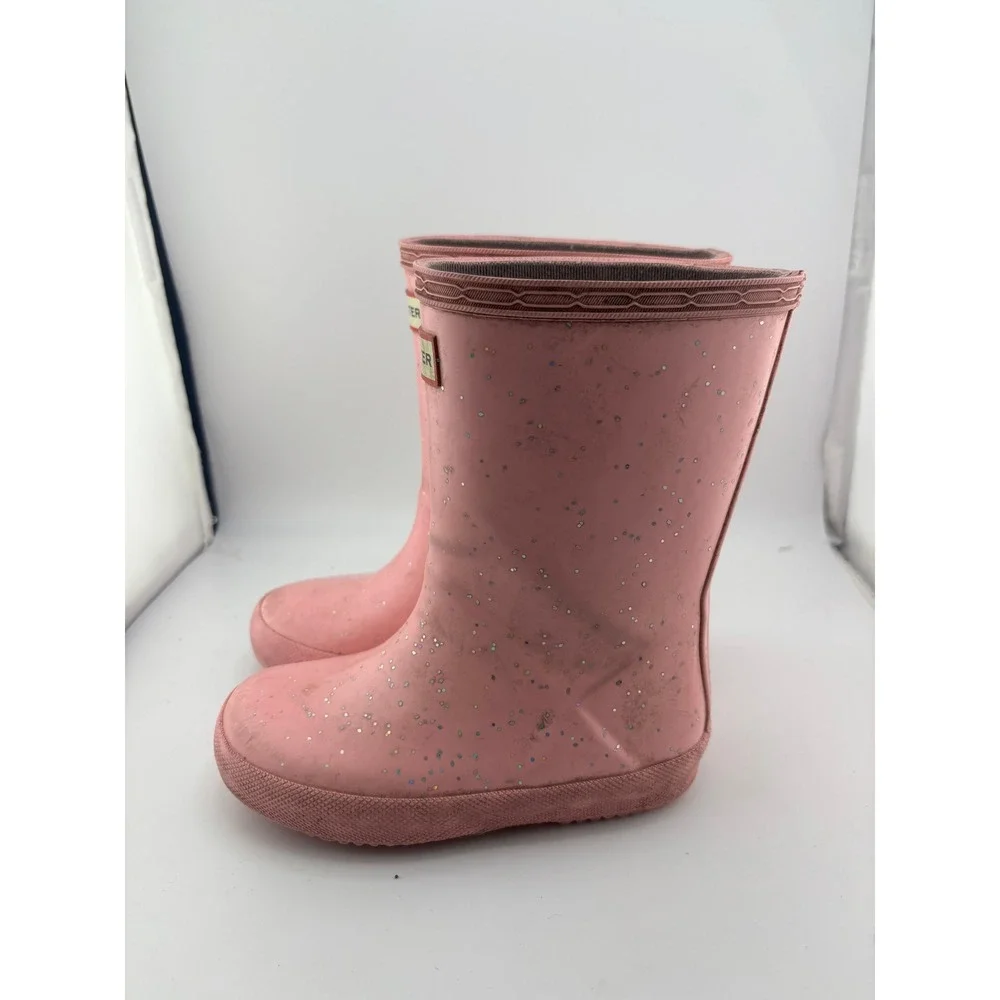Hunter Kids First Classic Glitter Pink Rain Boots Toddler Size 9 Waterproof